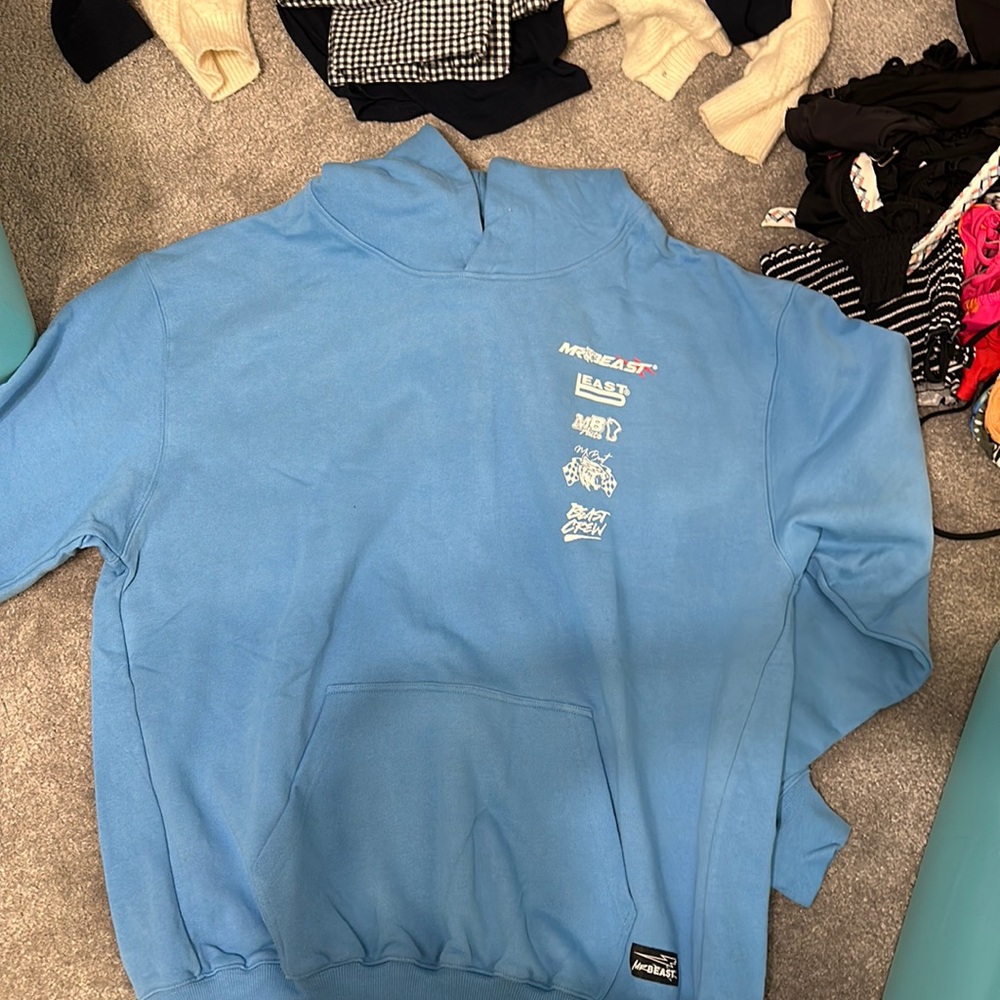 Mr. Beast sweatshirts. Both size large. Blue and Green hooded sweatshirts